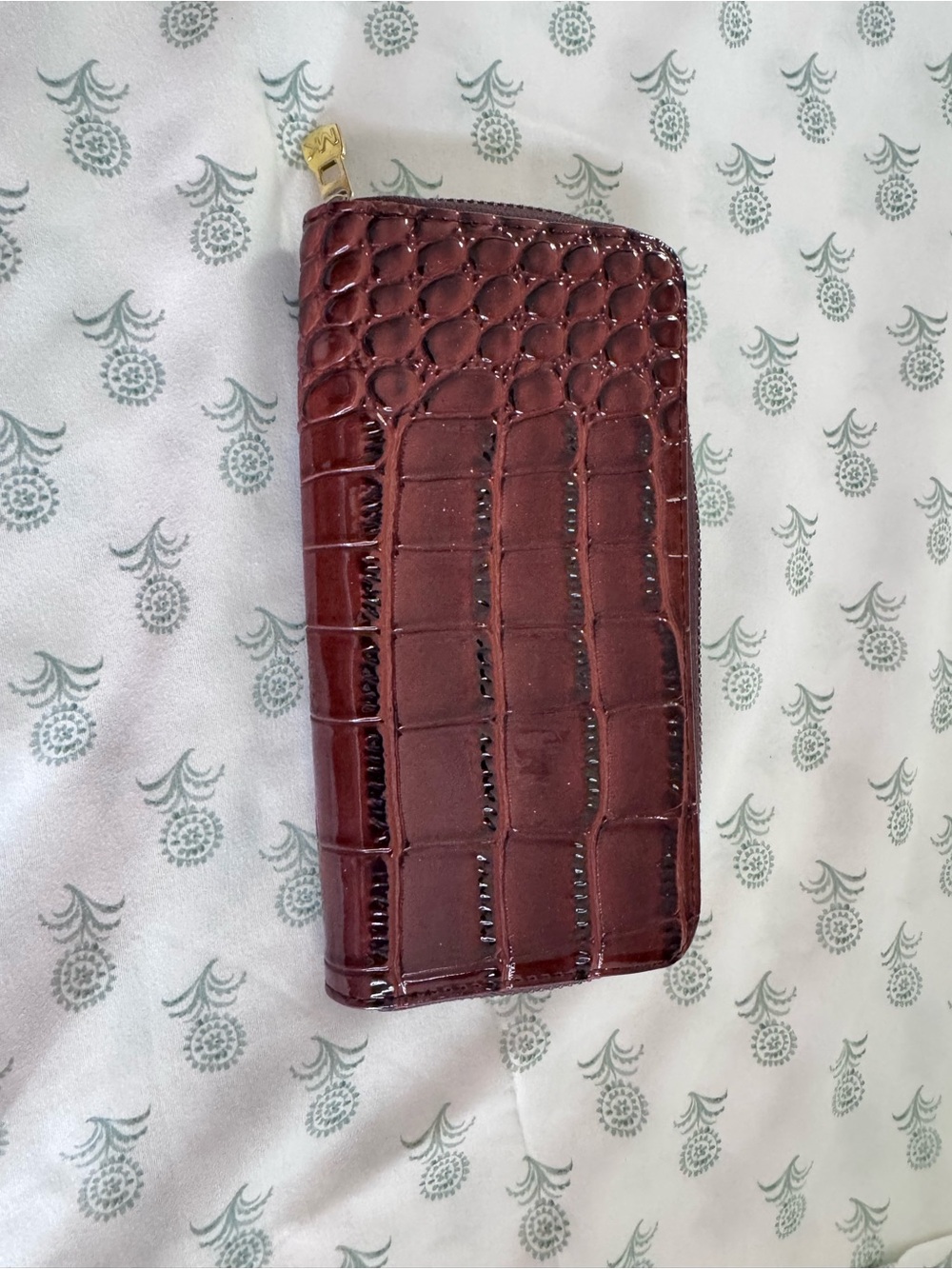 Michael Kors Croc-Embossed Zip Wallet - Deep Burgundy with Gold Logo - Picture 2 of 3